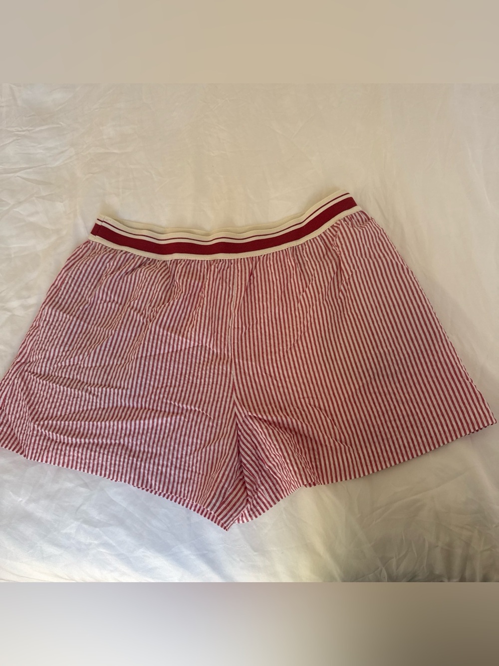 Zara Red and White Striped Elastic Waist Shorts